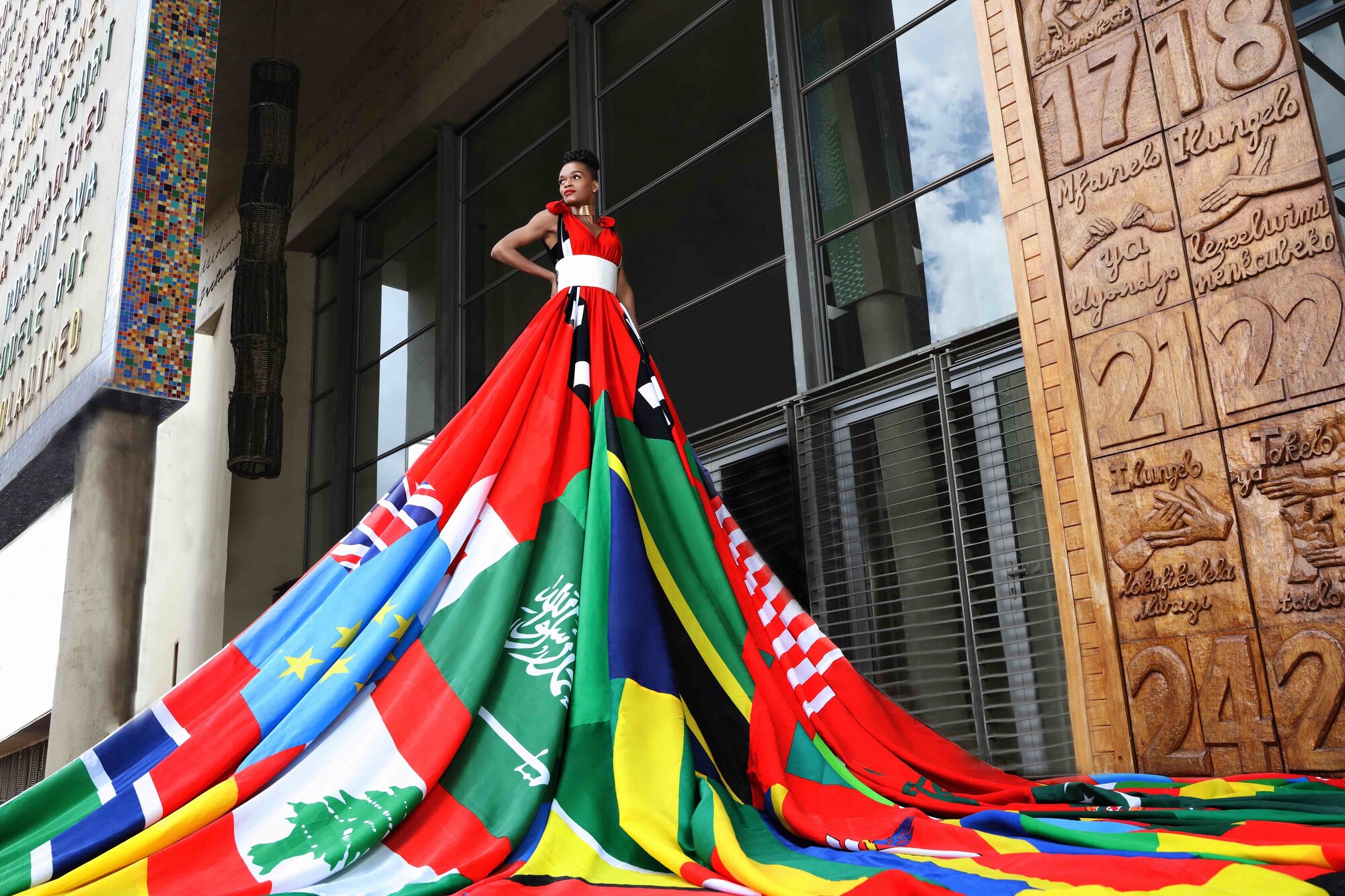 The Amsterdam Rainbow Dress in front of the Constitutional Court of South Africa Photograph by Neo Ntsoma 2018 rszd